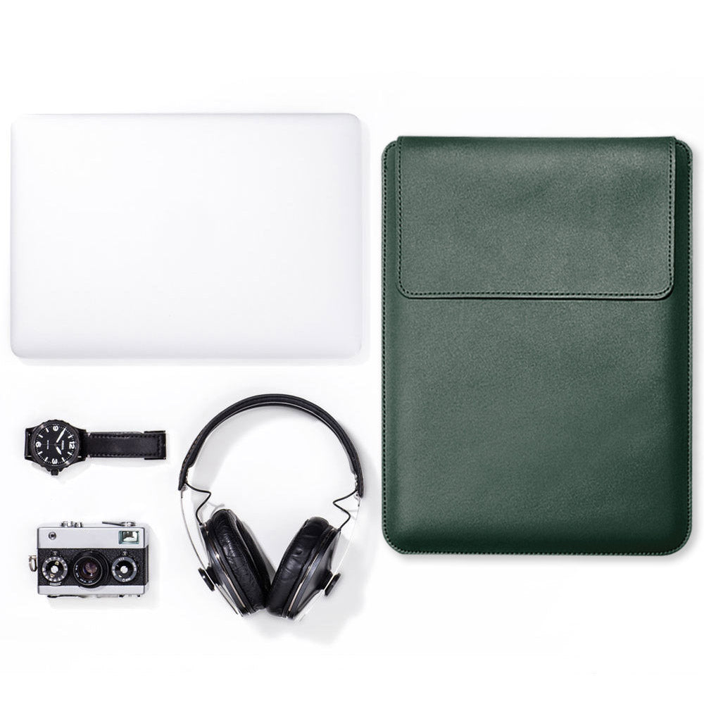 for 11inch/12inch Ultra Thin Laptop Sleeve PU Leather Multifunction Mouse Pad Notebook Computer Storage Carrying Pouch - Midnight Green