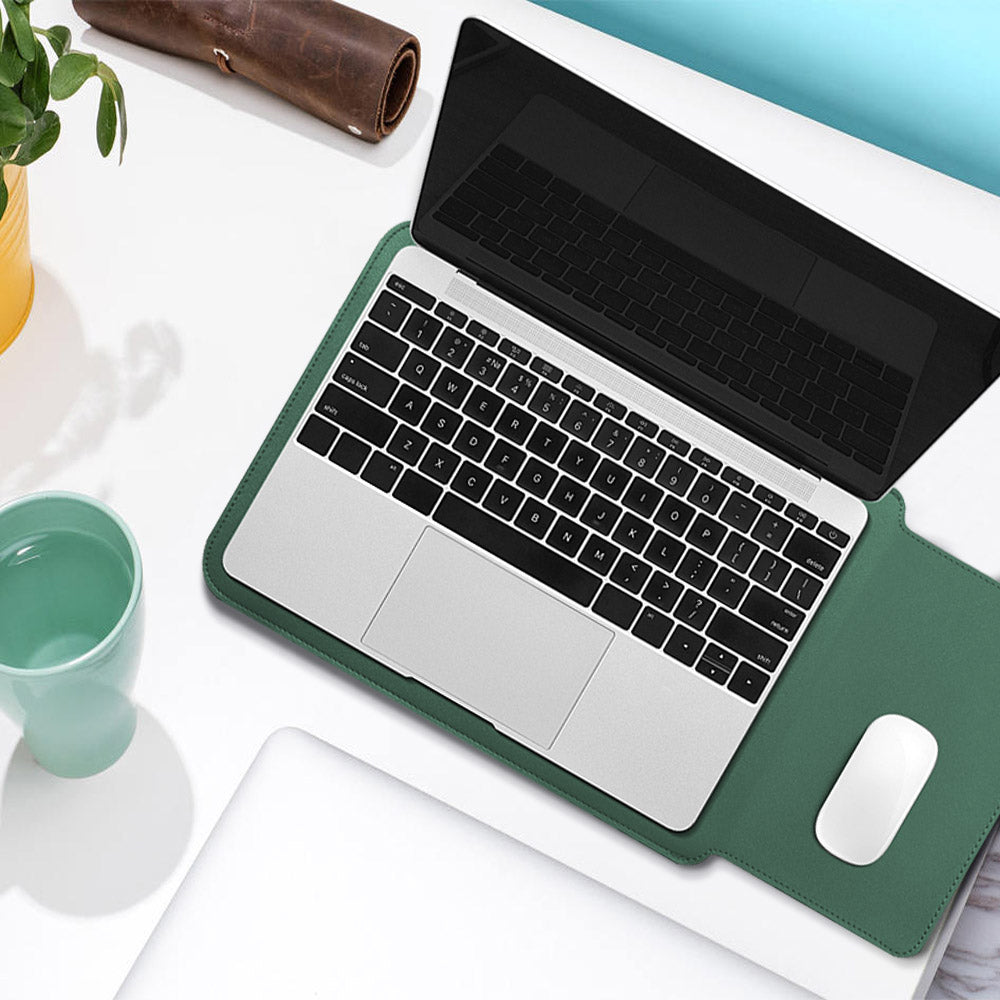 for 11inch/12inch Ultra Thin Laptop Sleeve PU Leather Multifunction Mouse Pad Notebook Computer Storage Carrying Pouch - Midnight Green