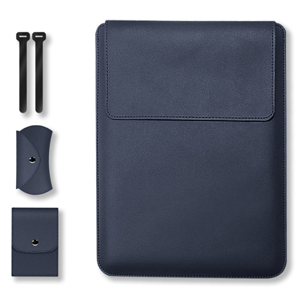 for 11inch/12inch Ultra Thin Laptop Sleeve PU Leather Multifunction Mouse Pad Notebook Computer Storage Carrying Pouch - Dark Blue