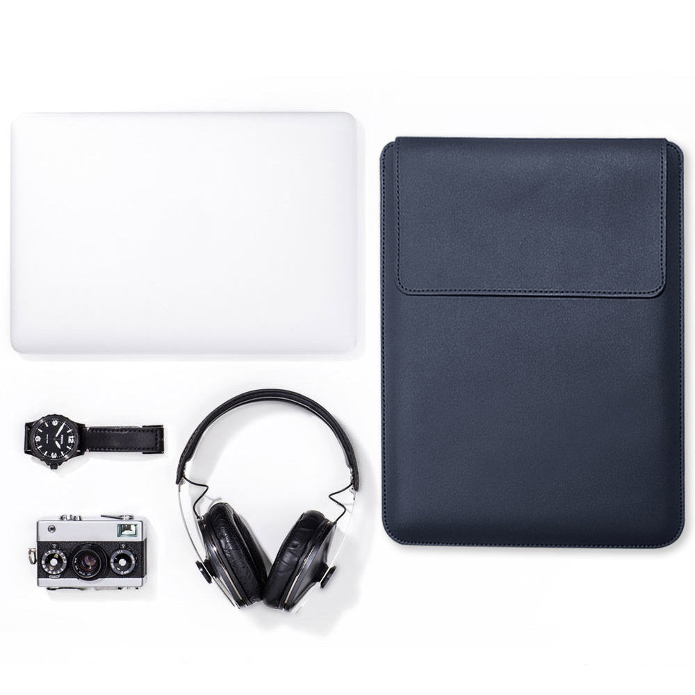 for 11inch/12inch Ultra Thin Laptop Sleeve PU Leather Multifunction Mouse Pad Notebook Computer Storage Carrying Pouch - Dark Blue