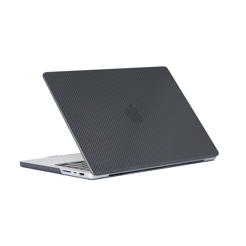 For MacBook Pro 16 inch (2021) A2485 Two-Piece Design Carbon Fiber Texture Hard Laptop Cover Shock-Absorbent Hardshell Case - Black