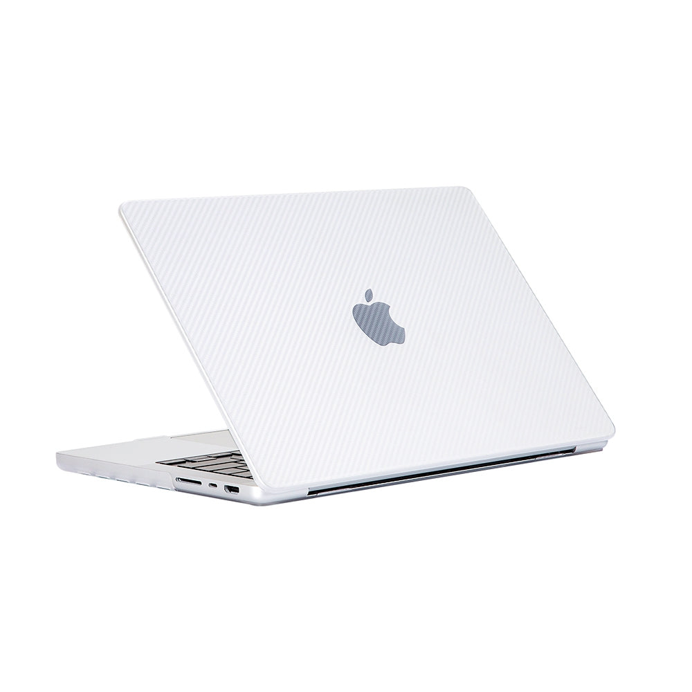 For MacBook Pro 16 inch (2021) A2485 Two-Piece Design Carbon Fiber Texture Hard Laptop Cover Shock-Absorbent Hardshell Case - White