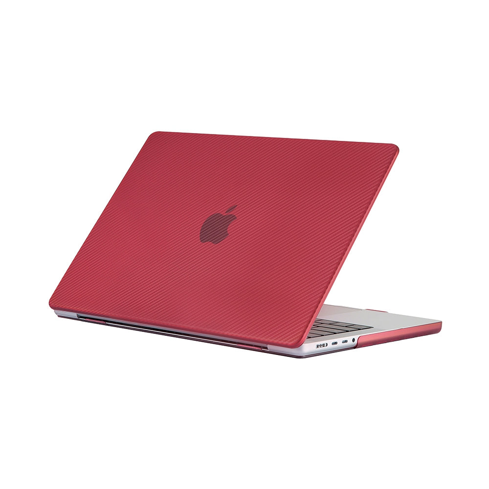 For MacBook Pro 16 inch (2021) A2485 Two-Piece Design Carbon Fiber Texture Hard Laptop Cover Shock-Absorbent Hardshell Case - Red