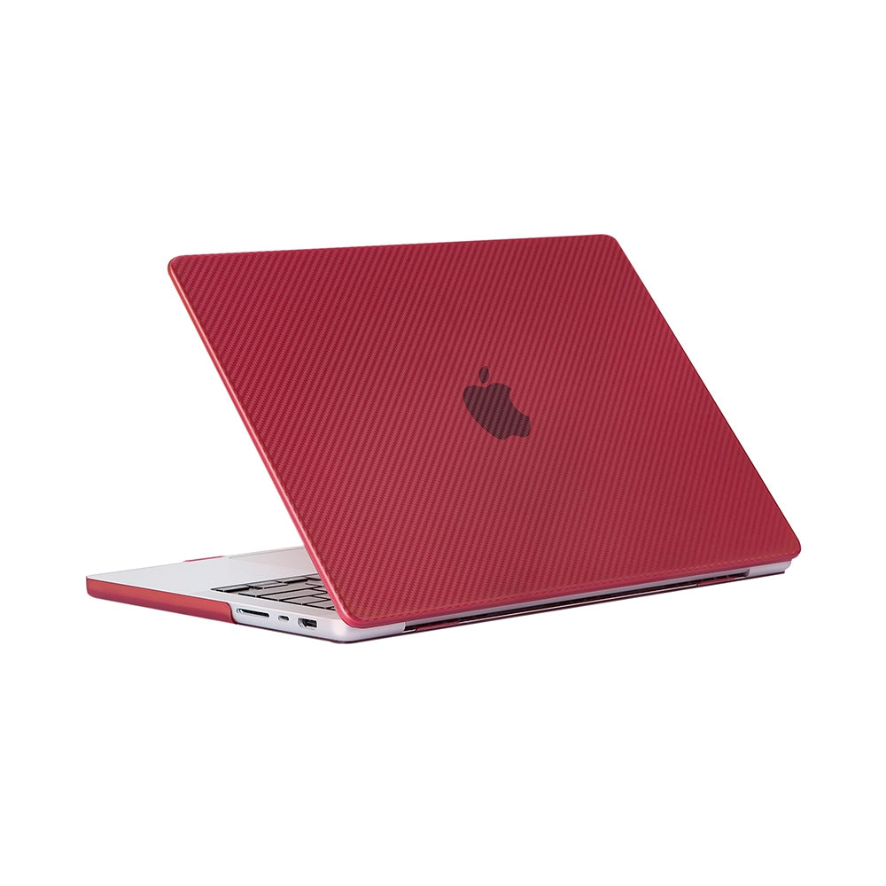 For MacBook Pro 16 inch (2021) A2485 Two-Piece Design Carbon Fiber Texture Hard Laptop Cover Shock-Absorbent Hardshell Case - Red