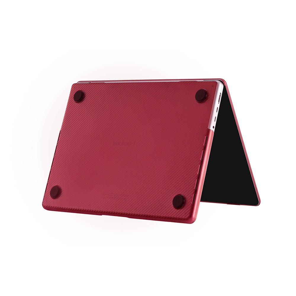 For MacBook Pro 16 inch (2021) A2485 Two-Piece Design Carbon Fiber Texture Hard Laptop Cover Shock-Absorbent Hardshell Case - Red