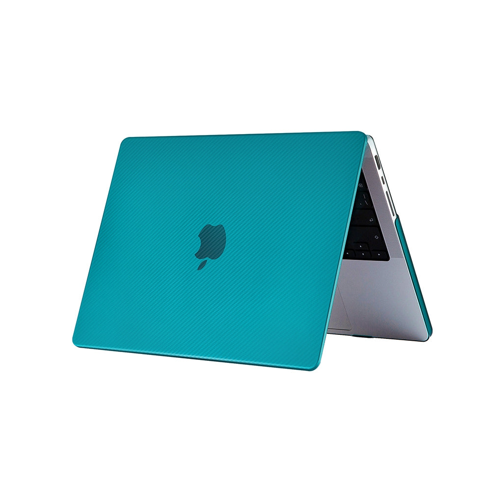 For MacBook Pro 16 inch (2021) A2485 Two-Piece Design Carbon Fiber Texture Hard Laptop Cover Shock-Absorbent Hardshell Case - Light Green
