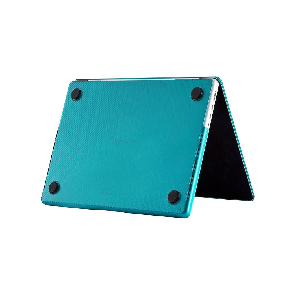 For MacBook Pro 16 inch (2021) A2485 Two-Piece Design Carbon Fiber Texture Hard Laptop Cover Shock-Absorbent Hardshell Case - Light Green