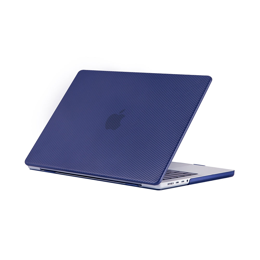 For MacBook Pro 16 inch (2021) A2485 Two-Piece Design Carbon Fiber Texture Hard Laptop Cover Shock-Absorbent Hardshell Case - Dark Blue