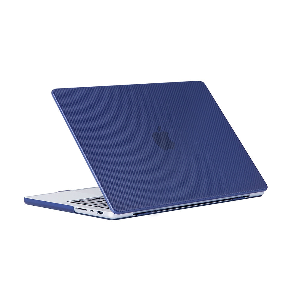 For MacBook Pro 16 inch (2021) A2485 Two-Piece Design Carbon Fiber Texture Hard Laptop Cover Shock-Absorbent Hardshell Case - Dark Blue