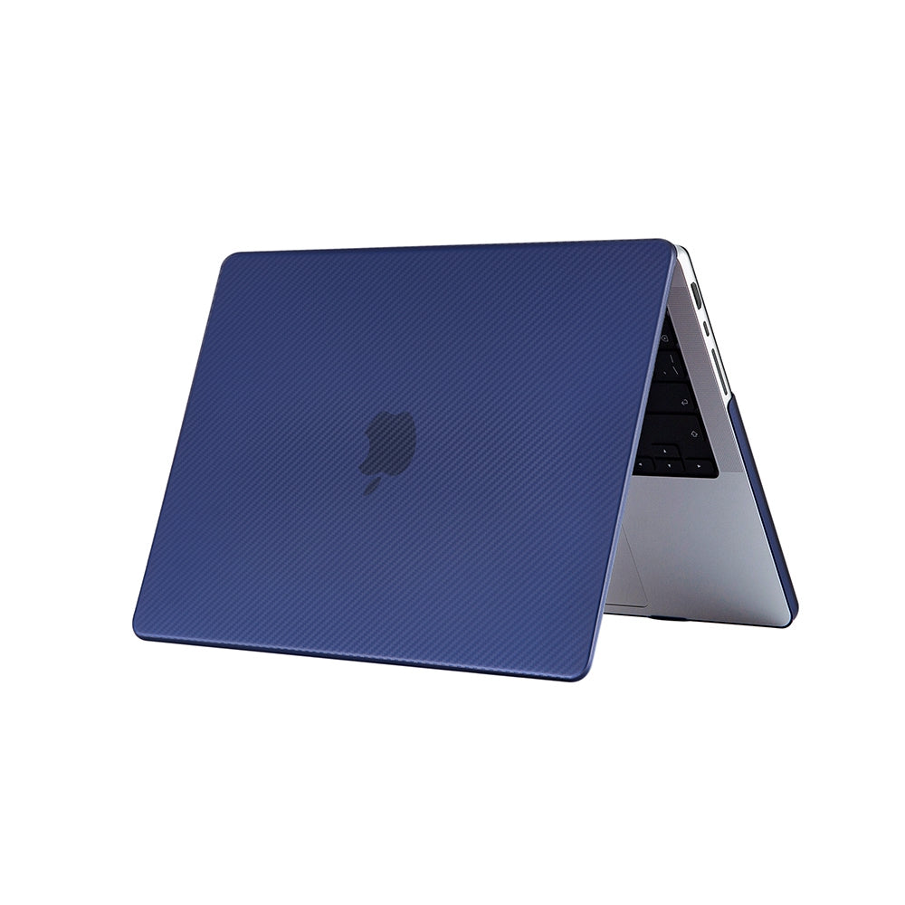 For MacBook Pro 16 inch (2021) A2485 Two-Piece Design Carbon Fiber Texture Hard Laptop Cover Shock-Absorbent Hardshell Case - Dark Blue