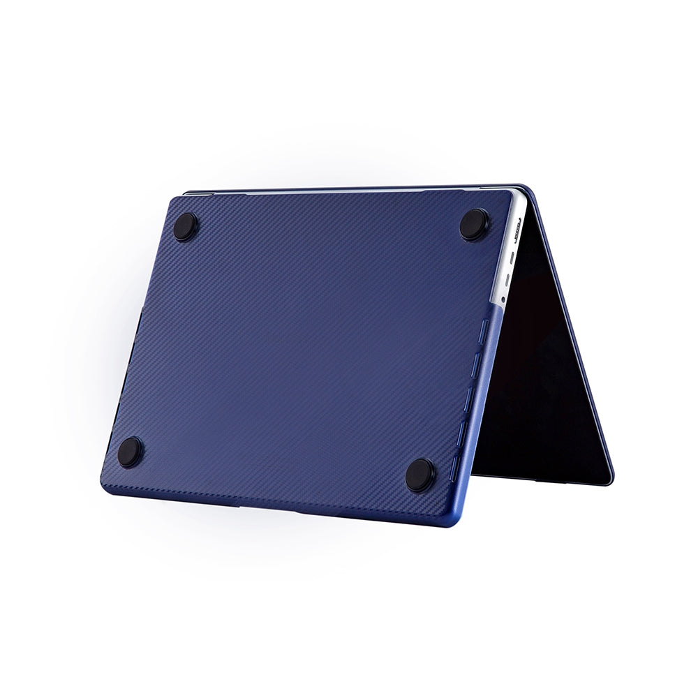 For MacBook Pro 16 inch (2021) A2485 Two-Piece Design Carbon Fiber Texture Hard Laptop Cover Shock-Absorbent Hardshell Case - Dark Blue