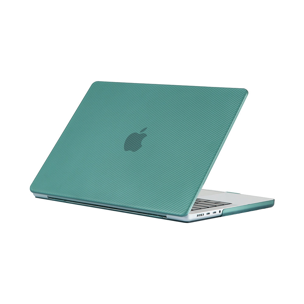 For MacBook Pro 16 inch (2021) A2485 Two-Piece Design Carbon Fiber Texture Hard Laptop Cover Shock-Absorbent Hardshell Case - Blackish Green