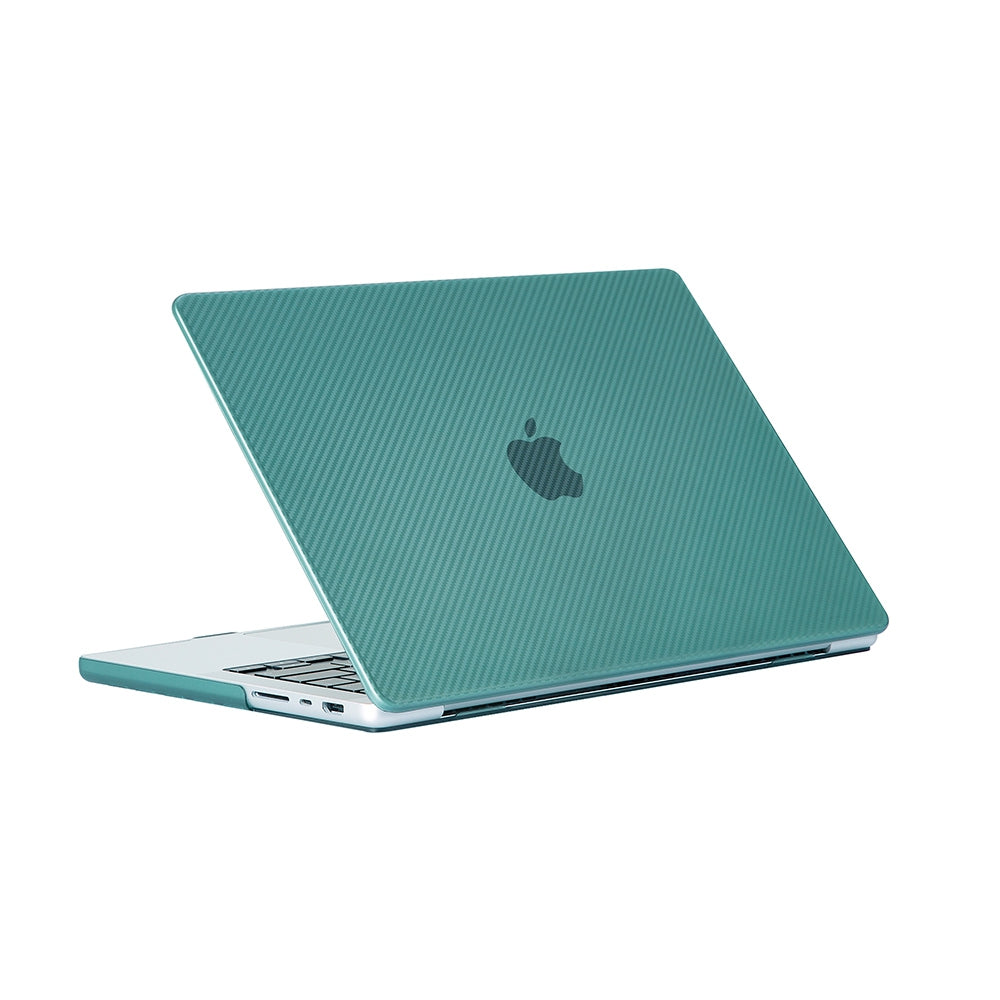 For MacBook Pro 16 inch (2021) A2485 Two-Piece Design Carbon Fiber Texture Hard Laptop Cover Shock-Absorbent Hardshell Case - Blackish Green