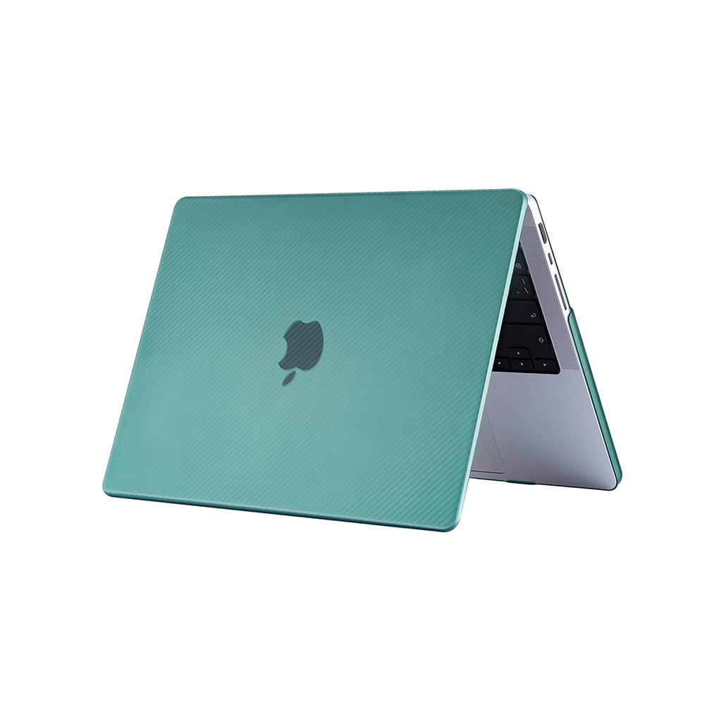 For MacBook Pro 16 inch (2021) A2485 Two-Piece Design Carbon Fiber Texture Hard Laptop Cover Shock-Absorbent Hardshell Case - Blackish Green