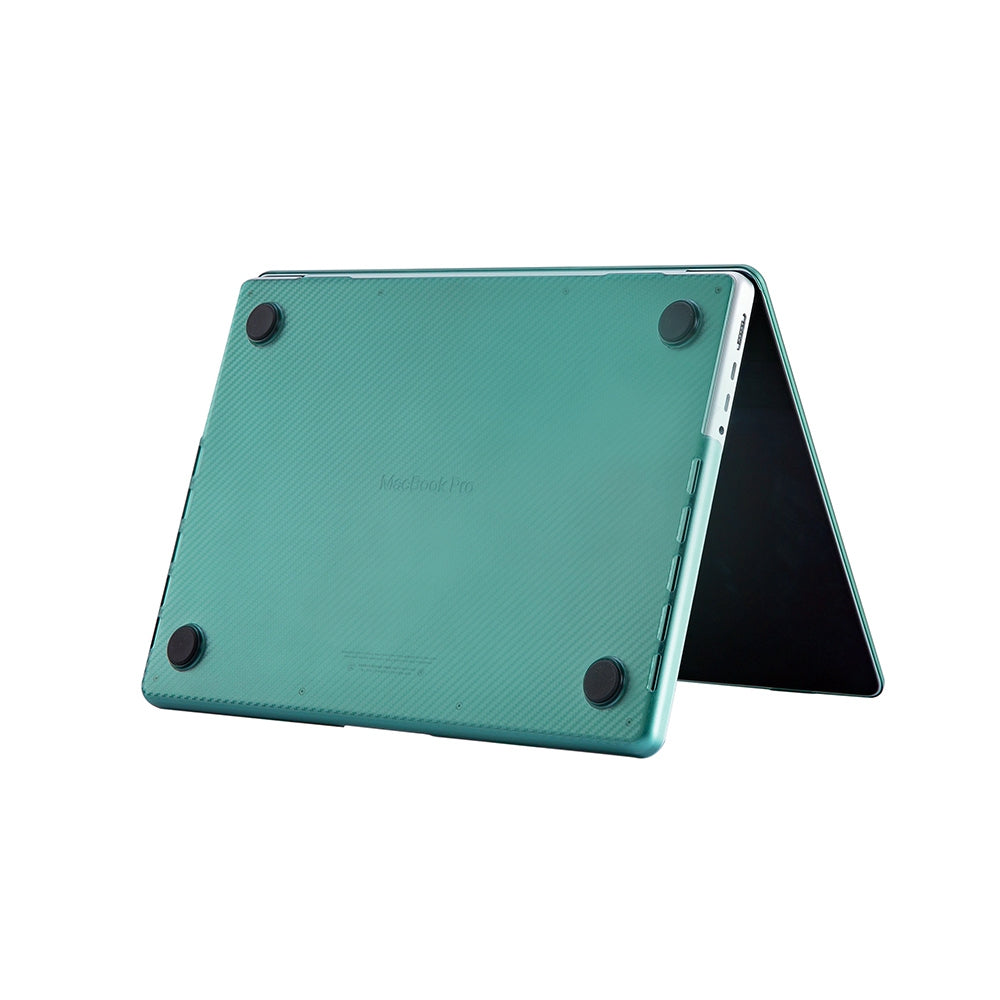 For MacBook Pro 16 inch (2021) A2485 Two-Piece Design Carbon Fiber Texture Hard Laptop Cover Shock-Absorbent Hardshell Case - Blackish Green