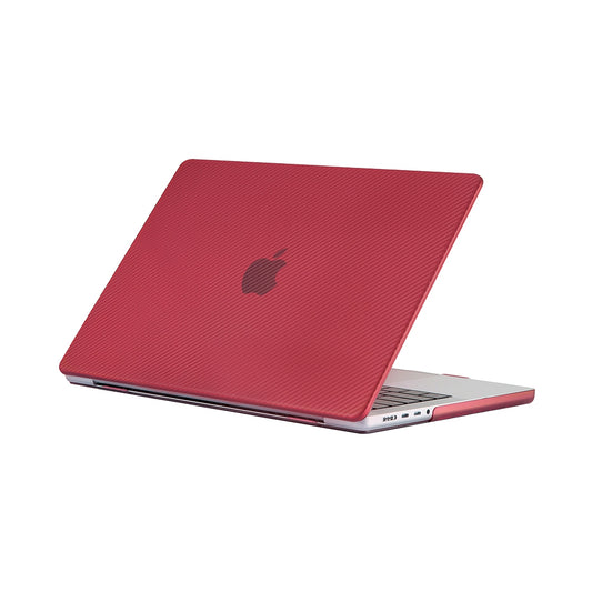 For MacBook Air 13 inch A1932/A2179/A2337 Carbon Fiber Texture Hard Laptop Cover Hardshell Case with Foot Pad - Red