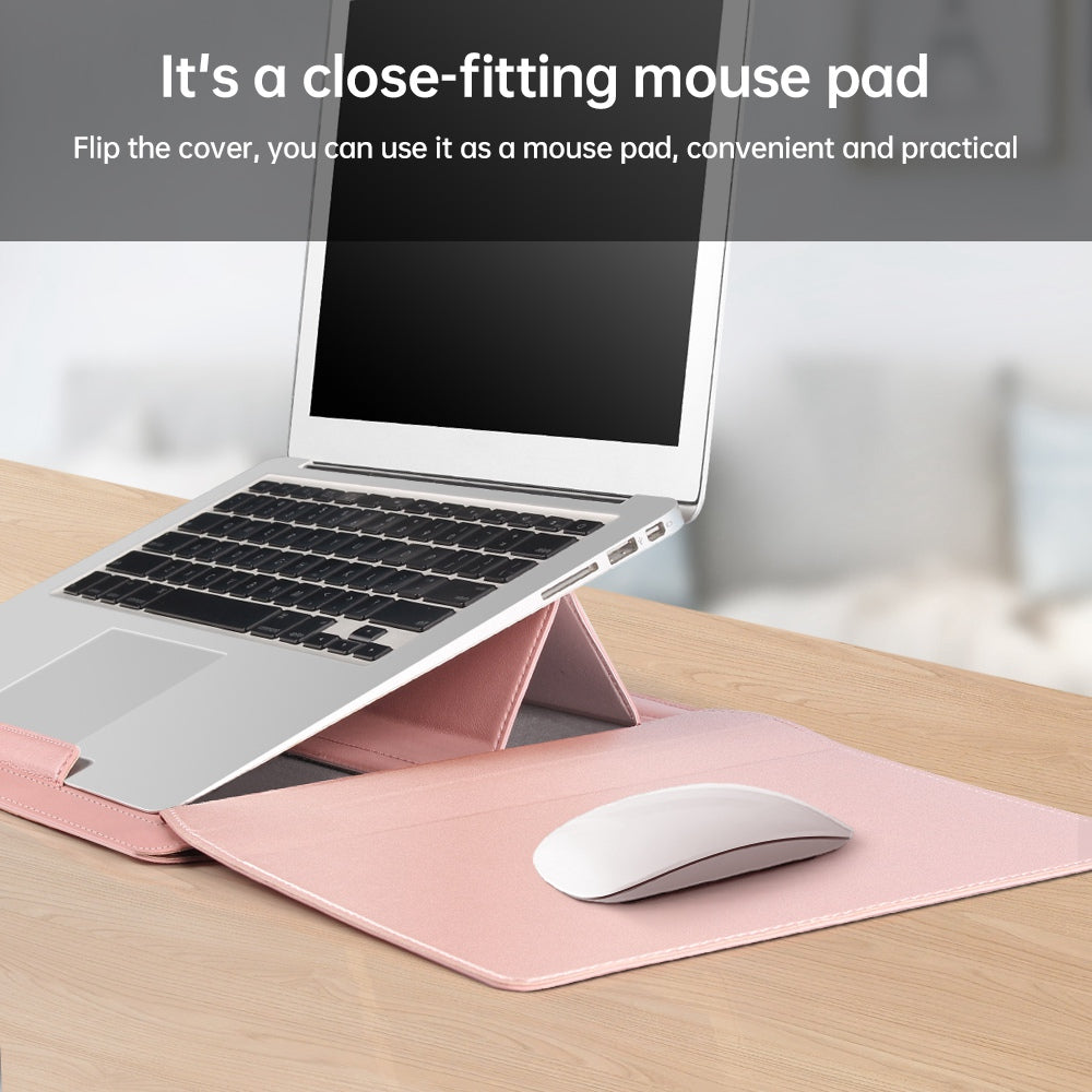 11-12inch PU Leather Laptop Sleeve Case Handheld Carrying Bag with Adjustable Stand - Pink