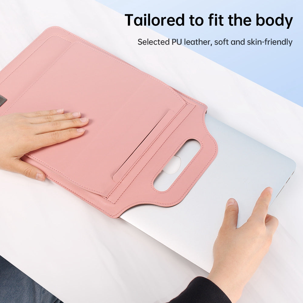 15-inch Laptop Sleeve Case PU Leather Notebook Carrying Case with Adjustable Stand - Pink