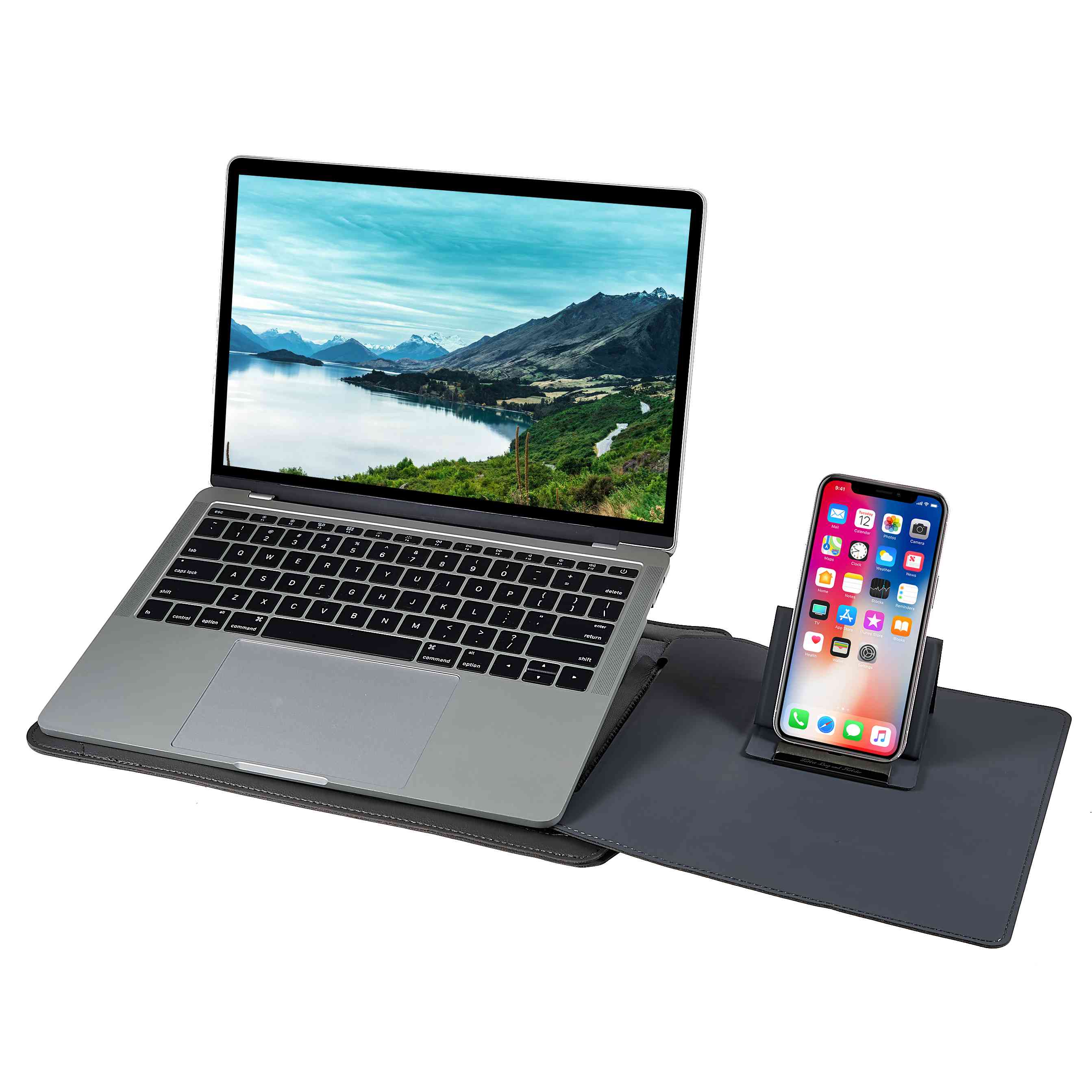 15-inch Laptop Sleeve Case PU Leather Notebook Carrying Case with Adjustable Stand - Grey