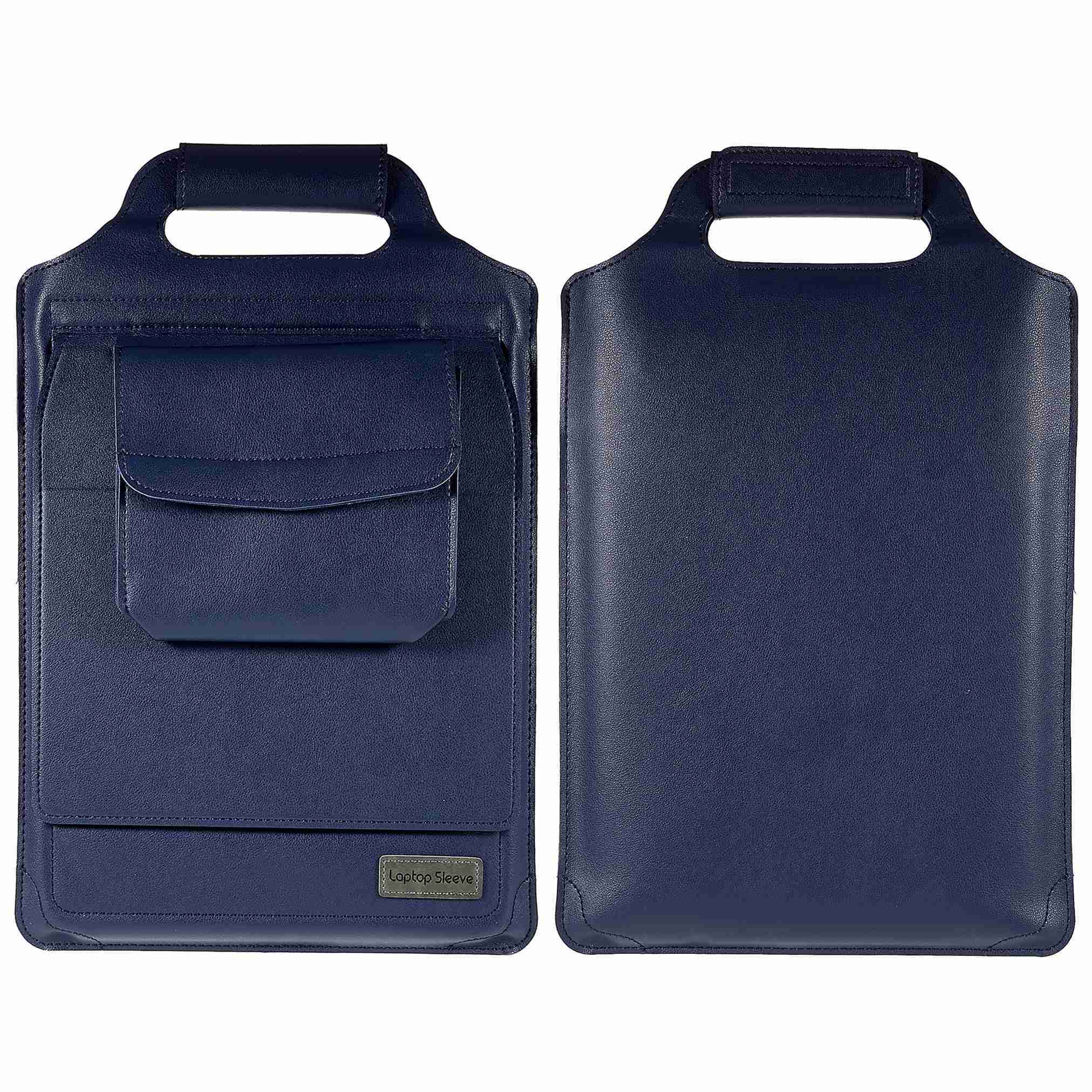 15-inch Laptop Sleeve Case PU Leather Notebook Carrying Case with Adjustable Stand - Dark Blue