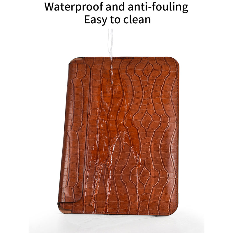 WIWU 13.3 inch Laptop Bag Magnetic Closure Genuine Leather Storage Pouch Multifunction Crocodile Texture Mouse Pad Notebook Computer Sleeve - Midnight Green