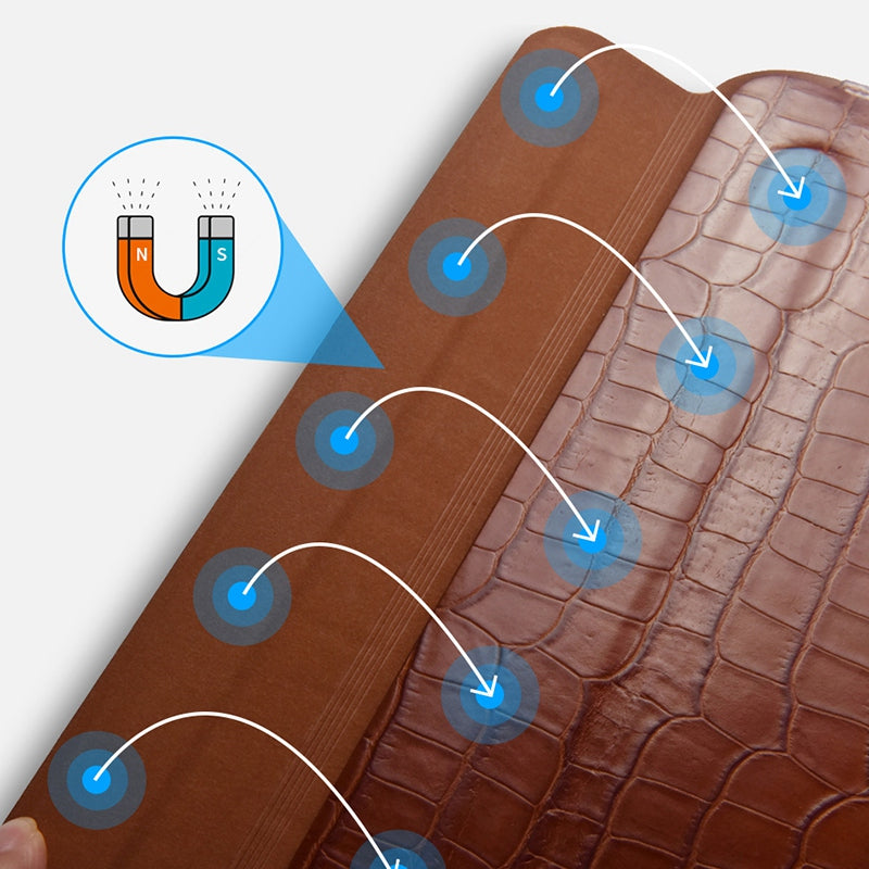 Wiwu 13.3 inch Laptop Bag Magnetic Closure Genuine Leather Storage Pouch Multifunction Crocodile Texture Mouse Pad Notebook Computer Sleeve - Coffee