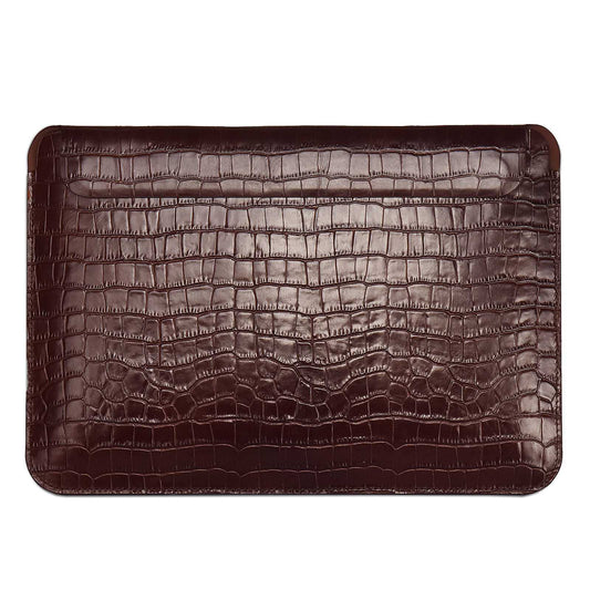 Wiwu 14.2 inch Laptop Bag for MacBook Pro 2021 Crocodile Texture Genuine Leather Mouse Pad Notebook Computer Sleeve Storage Pouch - Coffee