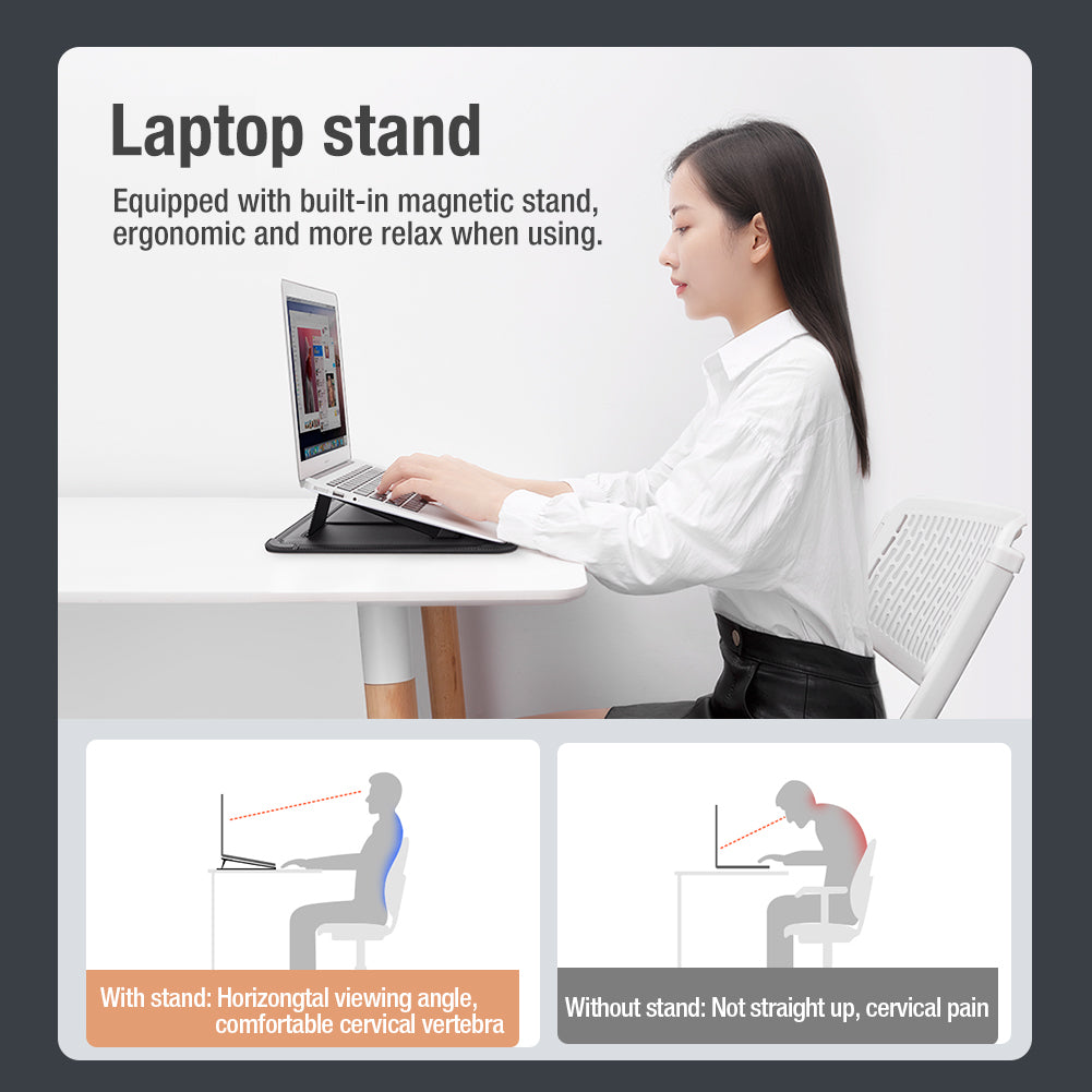NILLKIN Versatile Plus 15.6 - 16.1-inch Laptop Sleeve Multifunctional Litchi Texture PU Leather Cooling Stand Notebook Bag with Mouse Pad Function - Blue