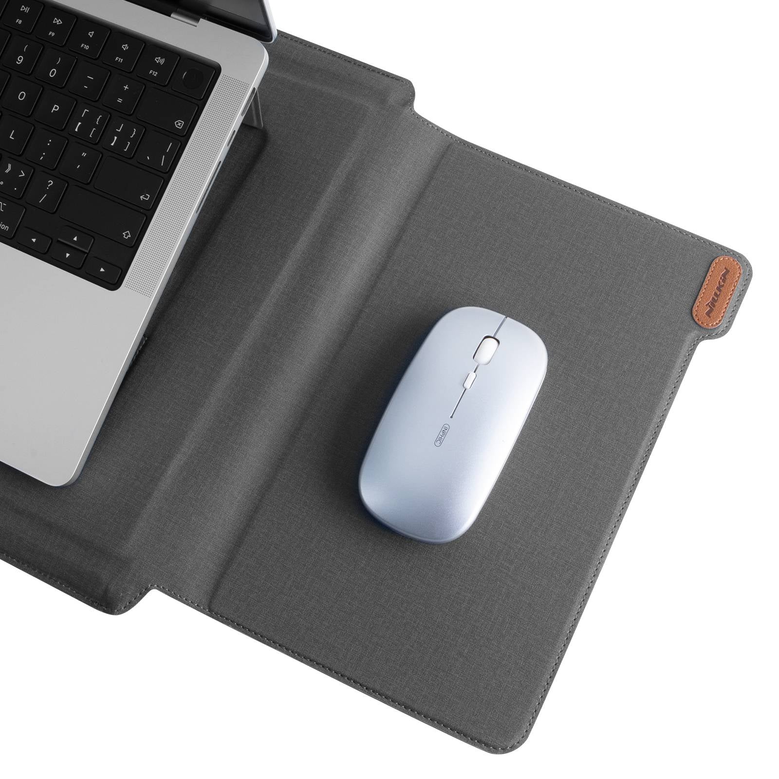 NILLKIN Versatile Plus 15.6 - 16.1-inch Laptop Sleeve Multifunctional Litchi Texture PU Leather Cooling Stand Notebook Bag with Mouse Pad Function - Grey