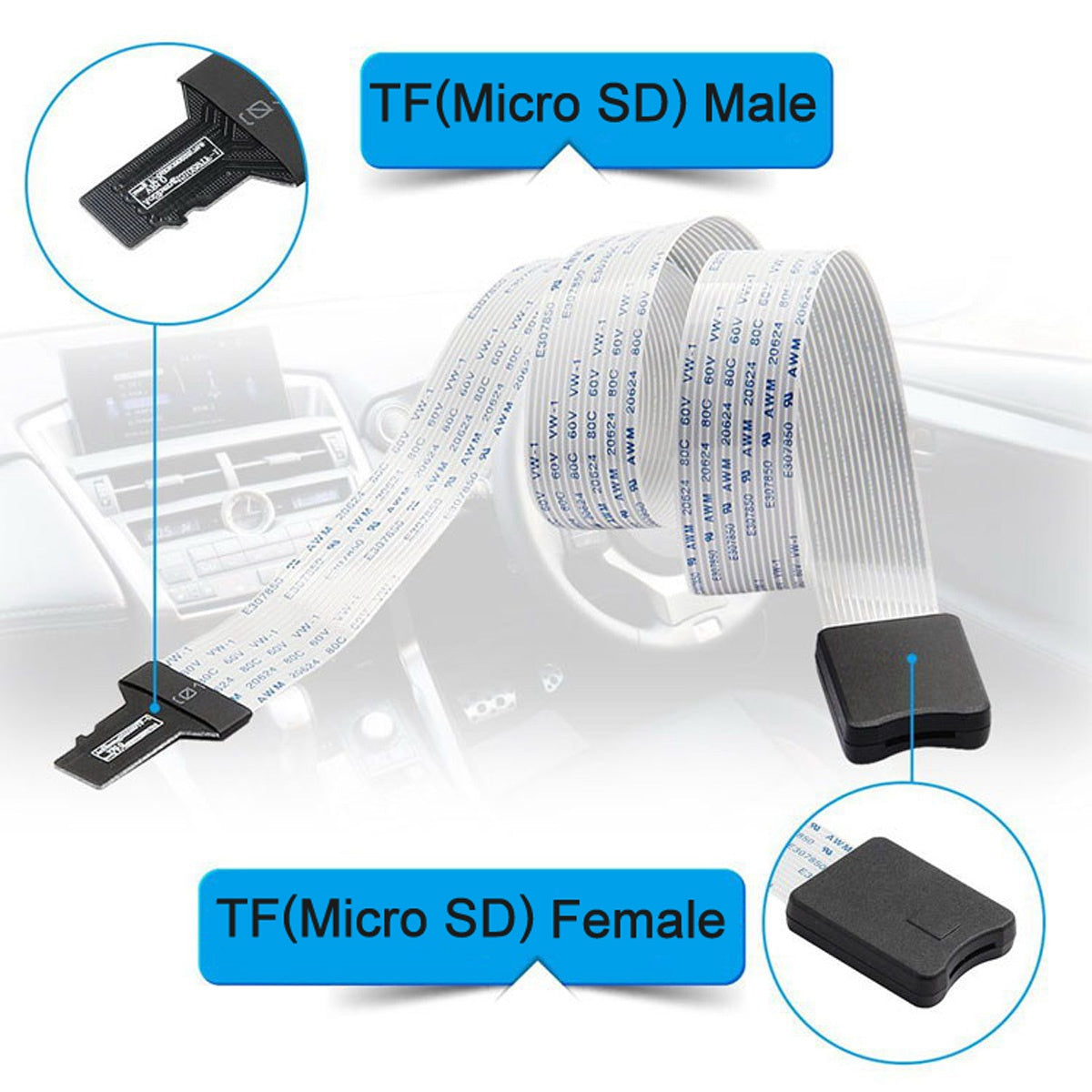 EP-019 25cm TF Memory Card Kit Male to TF Female Adapter Soft Flat FPC Cable Extender
