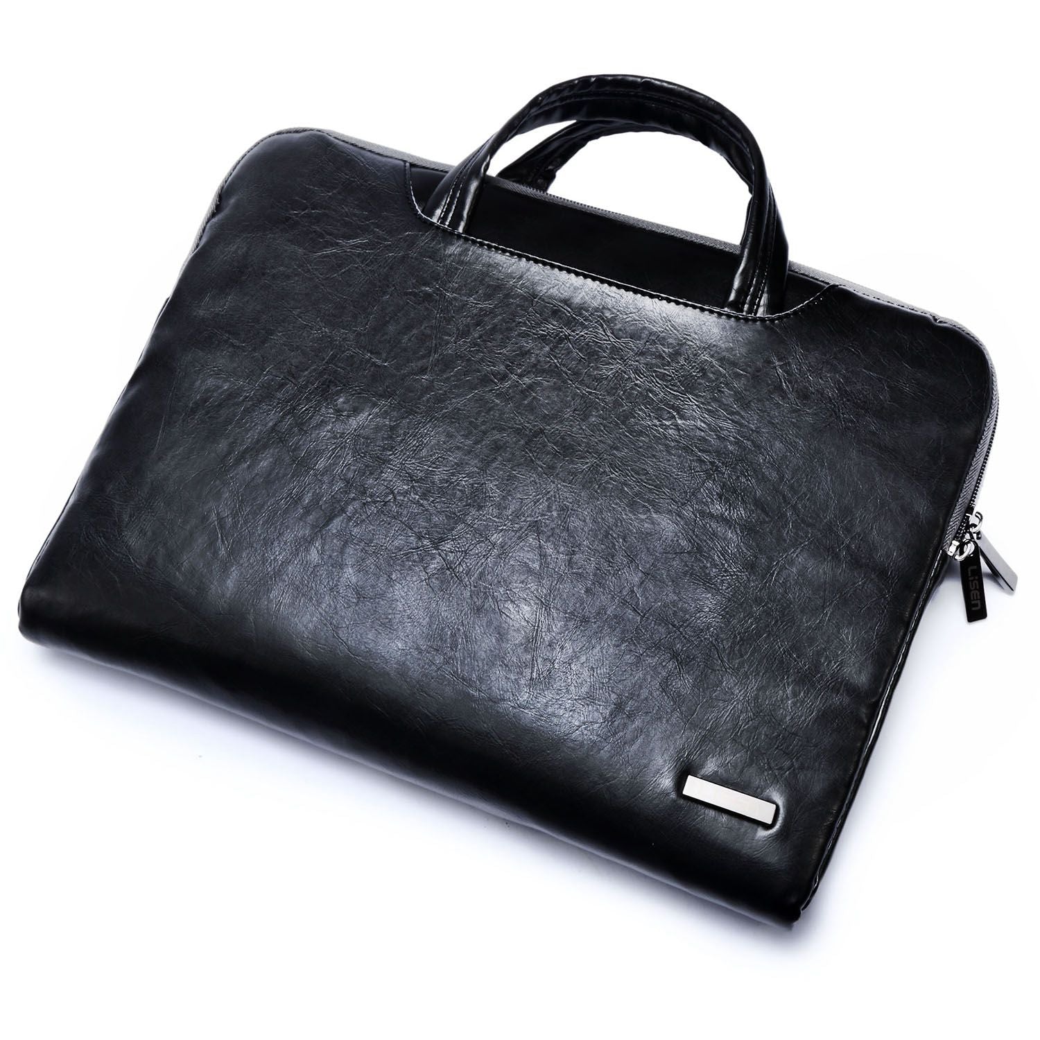 Uniqkart 13.3 Inch Laptop Case Smooth PU Leather Laptop Sleeve Durable Computer Carrying Bag with Handle Strap - Black