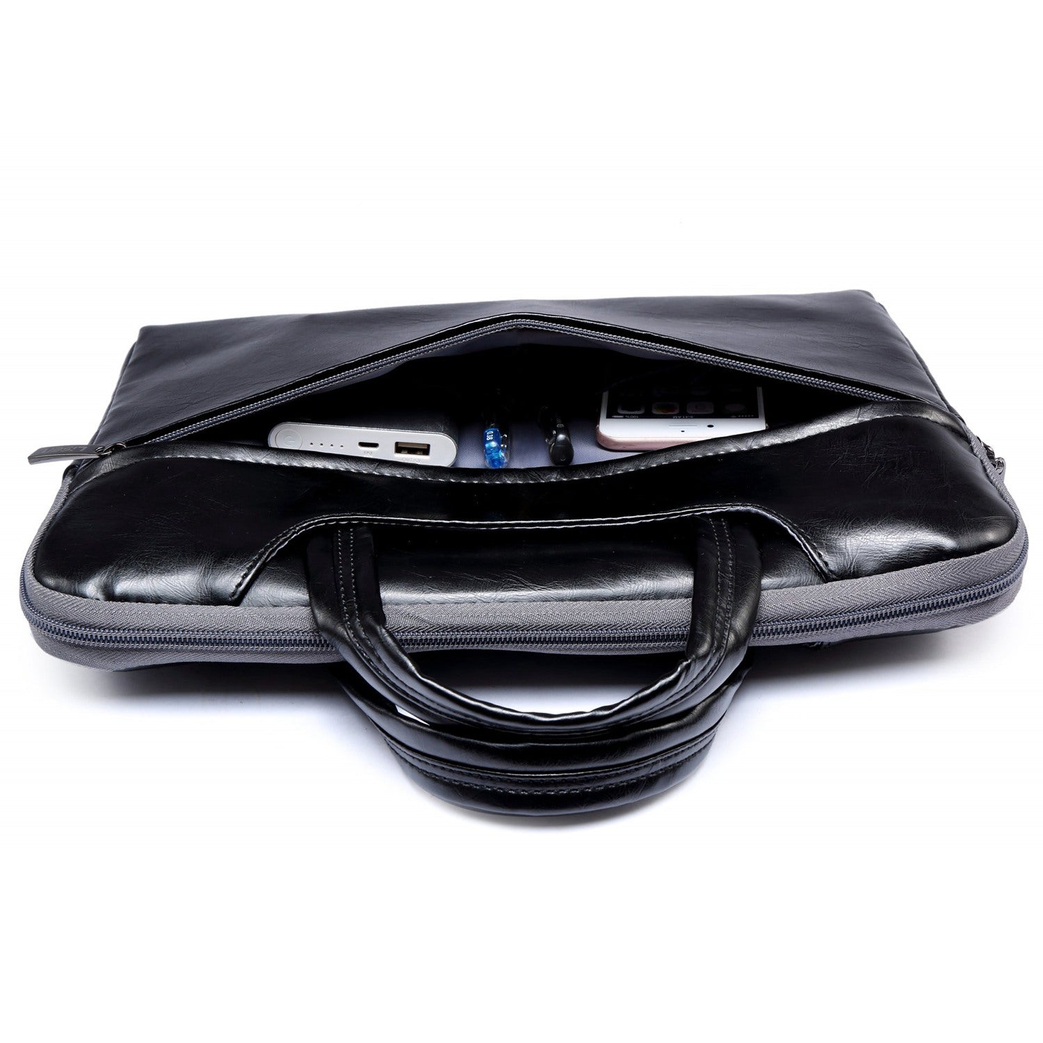 Uniqkart 13.3 Inch Laptop Case Smooth PU Leather Laptop Sleeve Durable Computer Carrying Bag with Handle Strap - Black