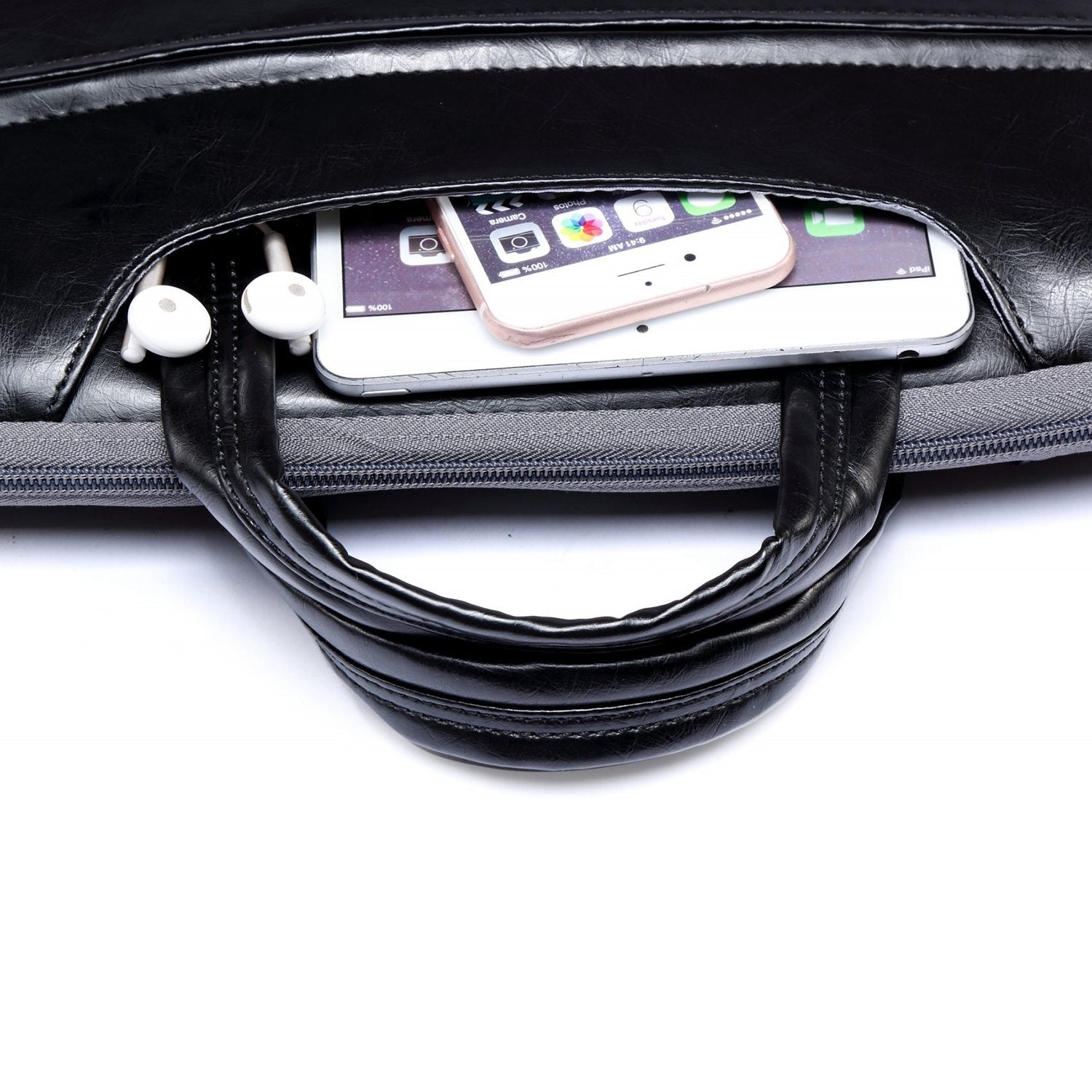 Uniqkart 13.3 Inch Laptop Case Smooth PU Leather Laptop Sleeve Durable Computer Carrying Bag with Handle Strap - Black