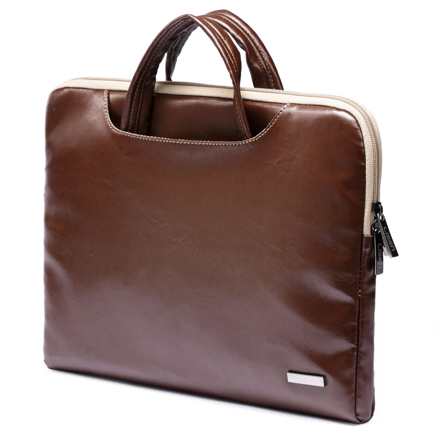Uniqkart 13.3 Inch Laptop Case Smooth PU Leather Laptop Sleeve Durable Computer Carrying Bag with Handle Strap - Brown