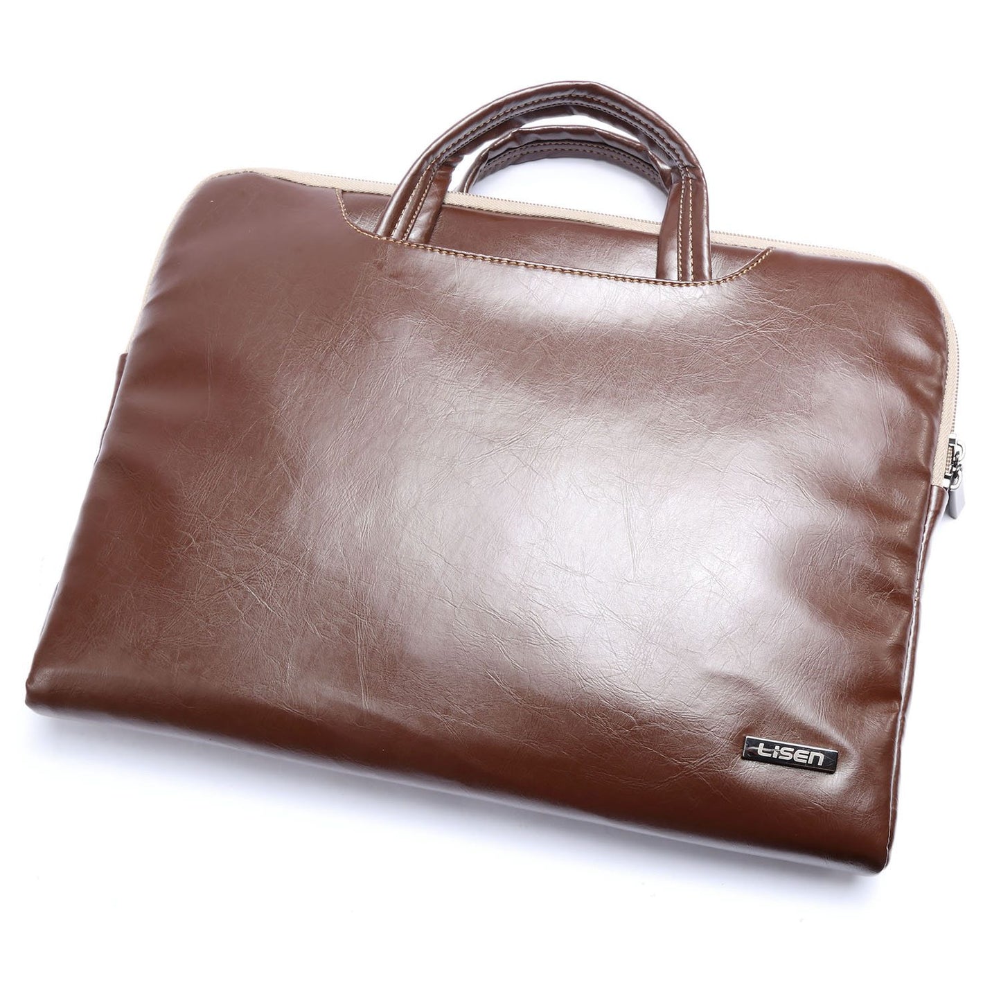 Uniqkart 13.3 Inch Laptop Case Smooth PU Leather Laptop Sleeve Durable Computer Carrying Bag with Handle Strap - Brown