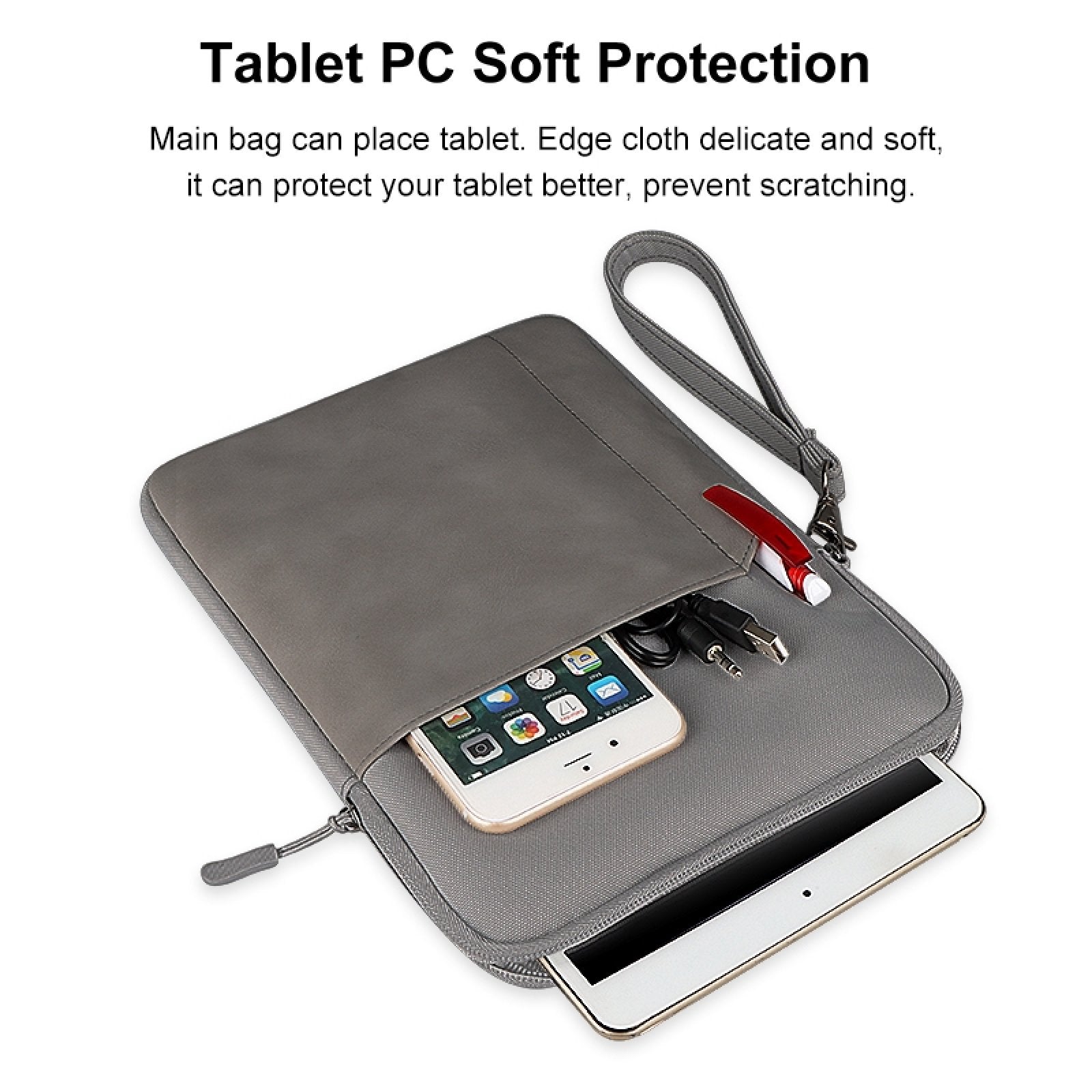 Uniqkart HWL7018 Zippered Carry Case for iPad 9.7-11 inch Scratch-Proof Tablets Sleeve Bag with Strap - Grey