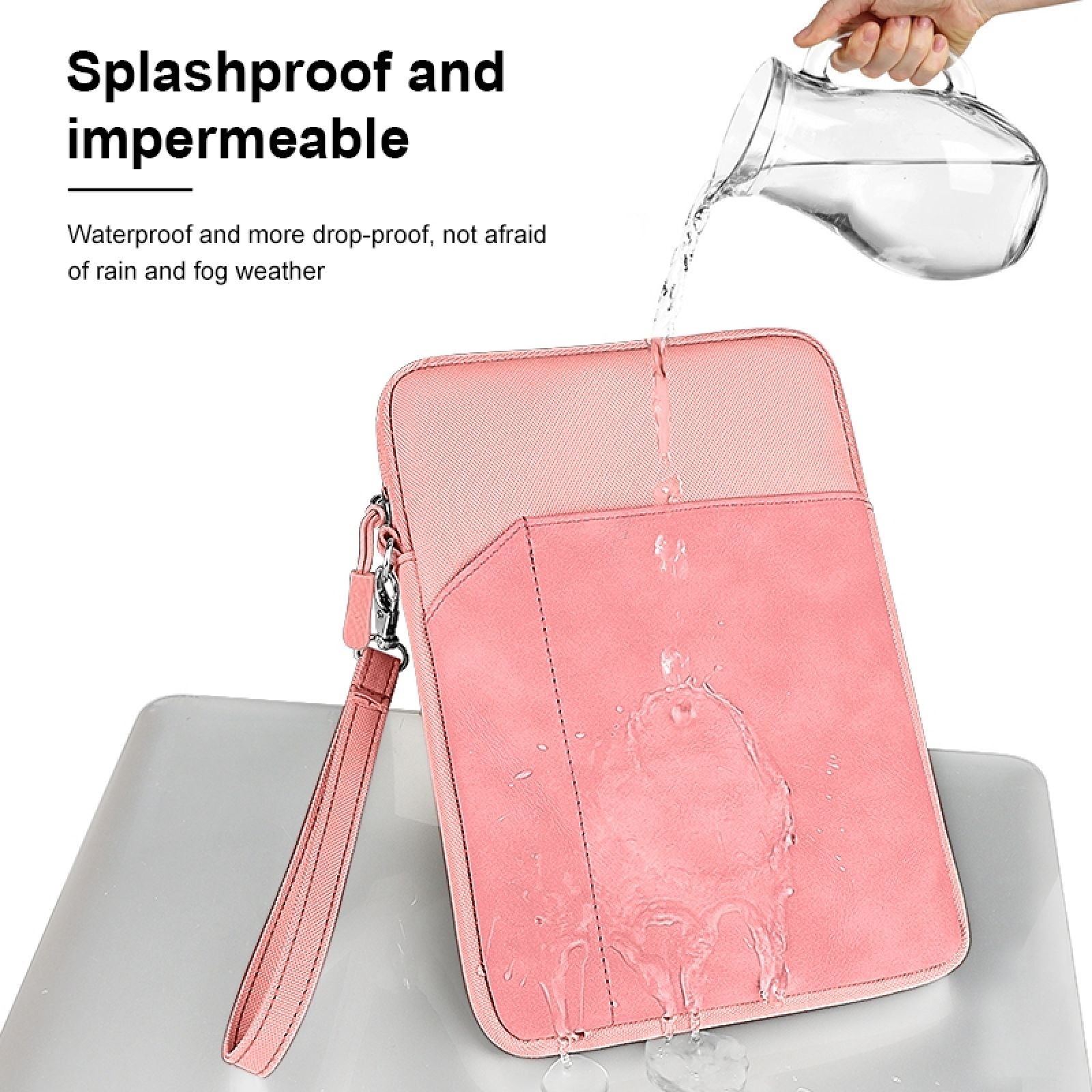 Uniqkart HWL7018 Zippered Carry Case for iPad 9.7-11 inch Scratch-Proof Tablets Sleeve Bag with Strap - Pink