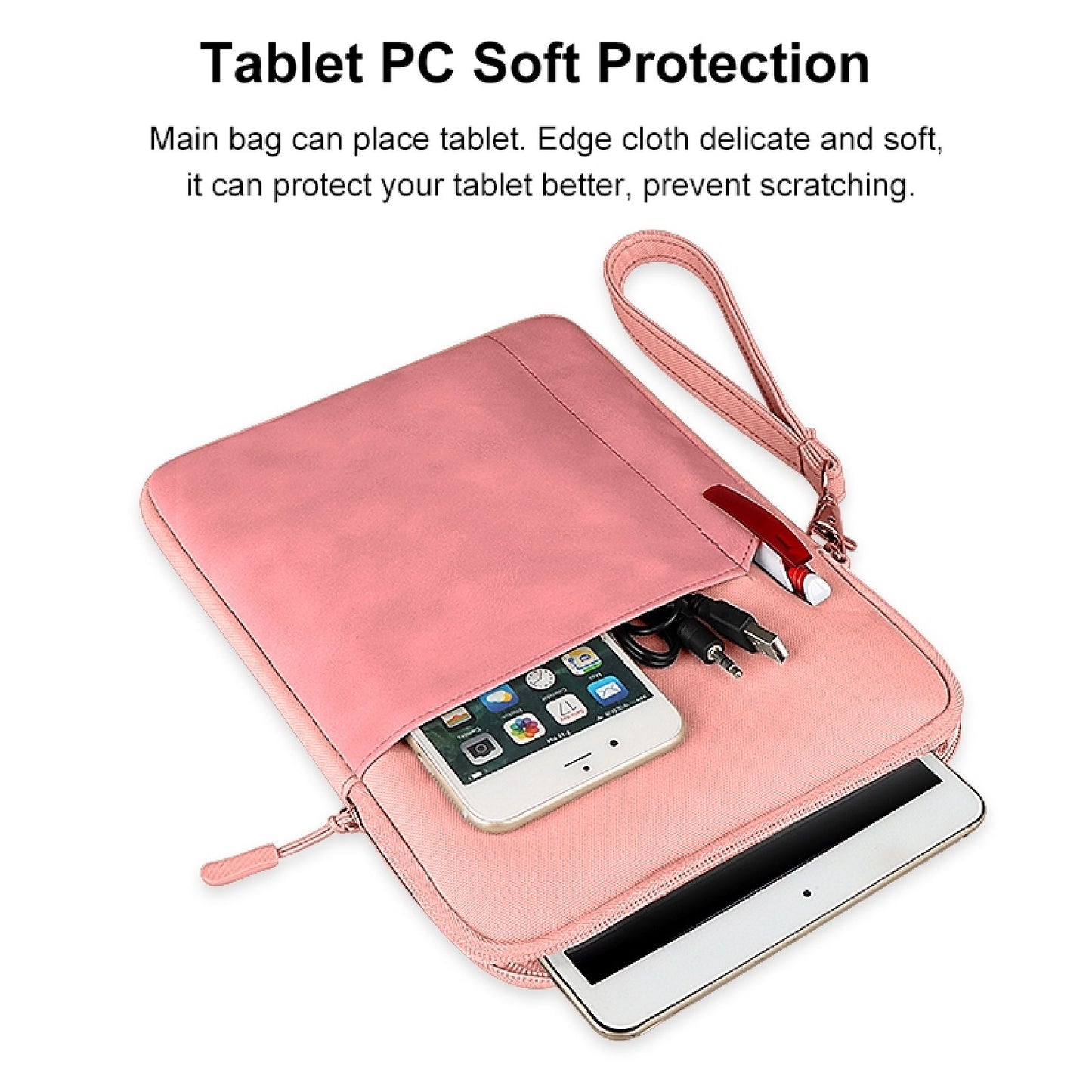 Uniqkart HWL7018 Zippered Carry Case for iPad 9.7-11 inch Scratch-Proof Tablets Sleeve Bag with Strap - Pink
