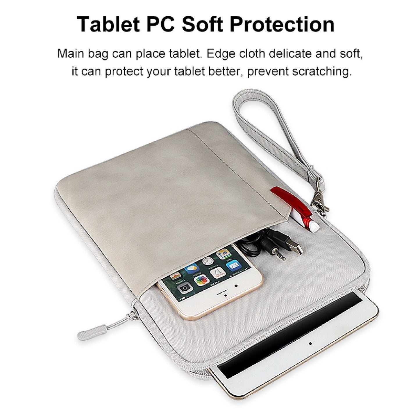 Uniqkart HWL7018 Zippered Carry Case for iPad 9.7-11 inch Scratch-Proof Tablets Sleeve Bag with Strap - Light Grey