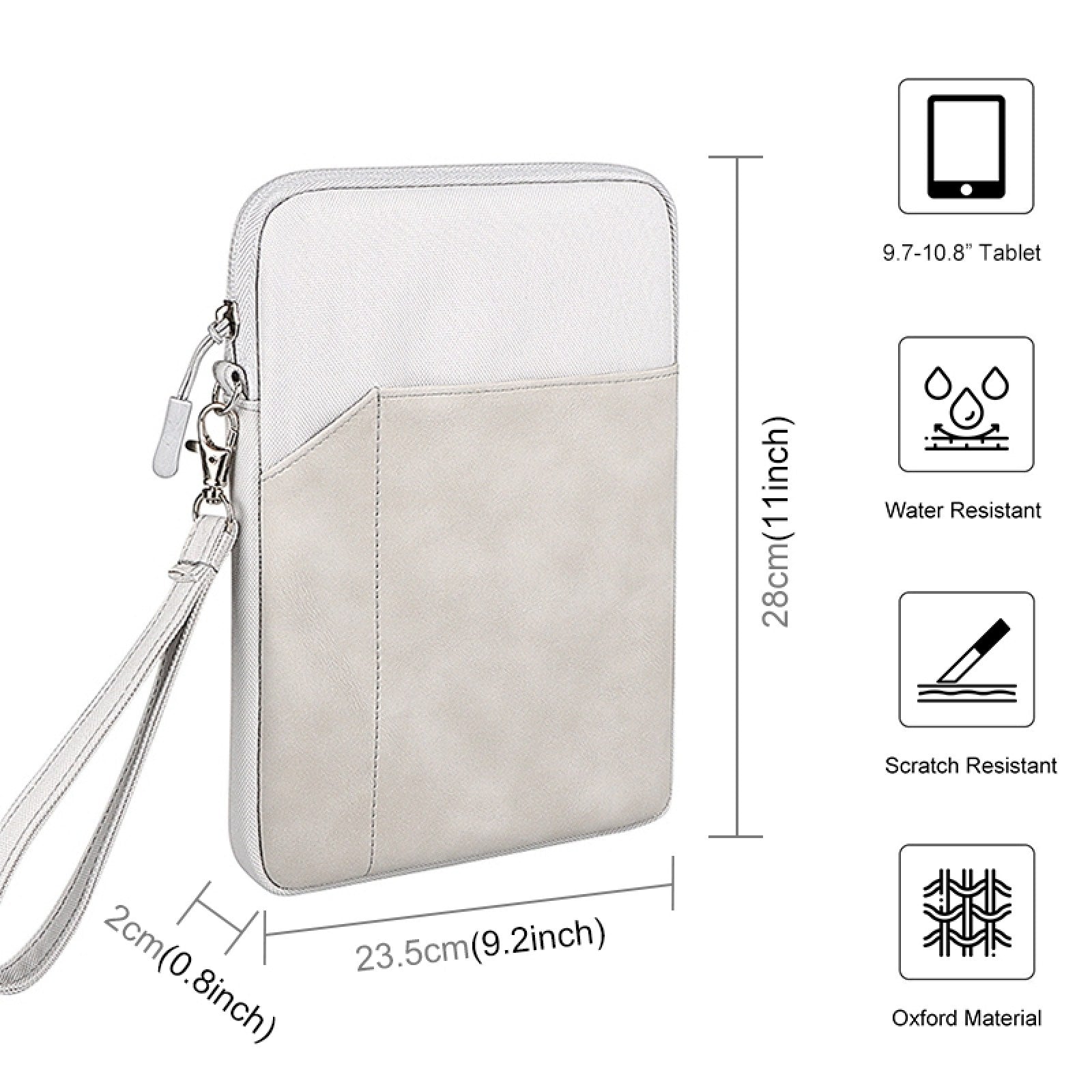 Uniqkart HWL7018 Zippered Carry Case for iPad 9.7-11 inch Scratch-Proof Tablets Sleeve Bag with Strap - Light Grey