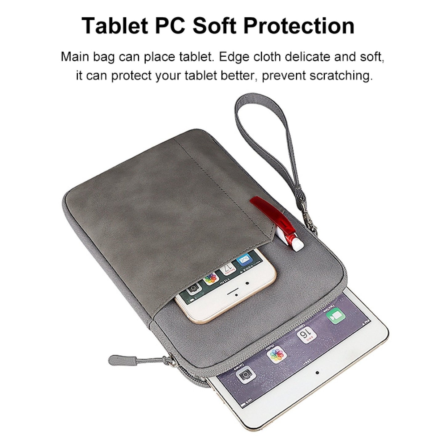 Uniqkart HWL7017 Shockproof Carry Case for iPad mini 7.9-8.4 inch Scratch Resistant Tablets Zippered Sleeve Bag with Outer Pouch - Grey