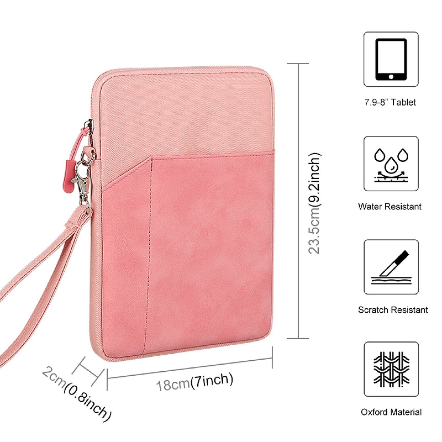 Uniqkart HWL7017 Shockproof Carry Case for iPad mini 7.9-8.4 inch Scratch Resistant Tablets Zippered Sleeve Bag with Outer Pouch - Pink