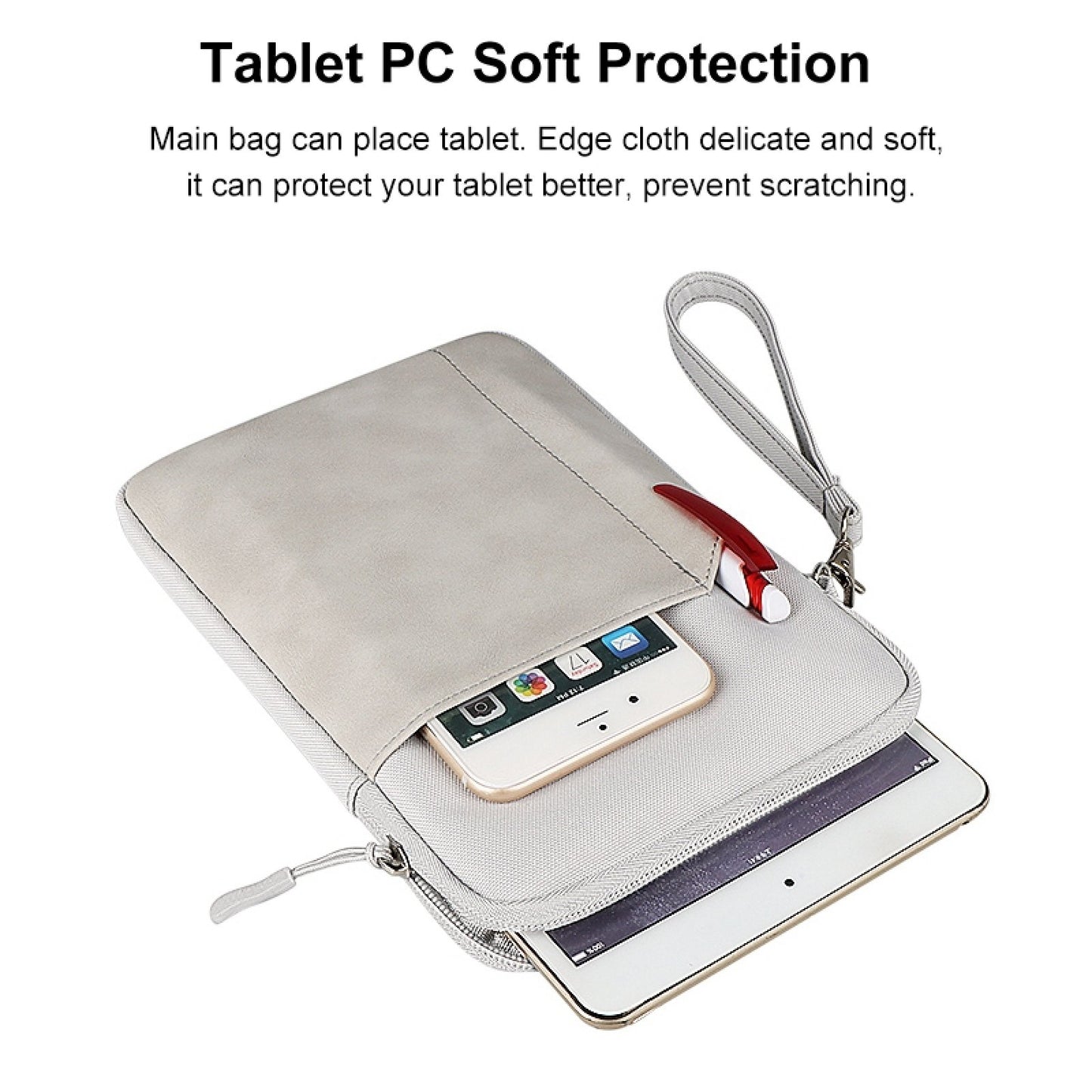 Uniqkart HWL7017 Shockproof Carry Case for iPad mini 7.9-8.4 inch Scratch Resistant Tablets Zippered Sleeve Bag with Outer Pouch - Light Grey