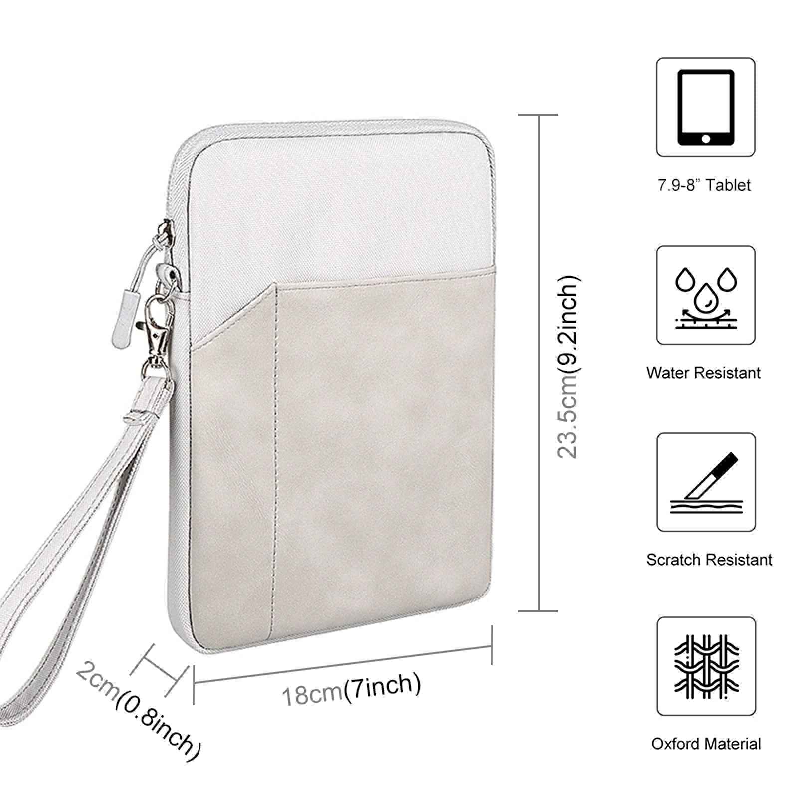 Uniqkart HWL7017 Shockproof Carry Case for iPad mini 7.9-8.4 inch Scratch Resistant Tablets Zippered Sleeve Bag with Outer Pouch - Light Grey