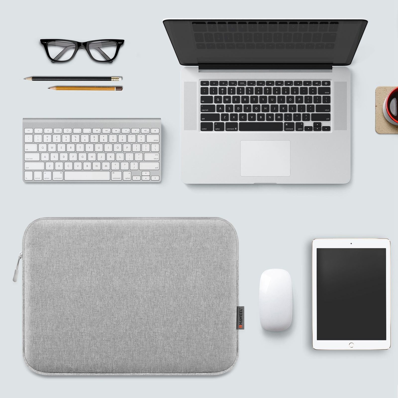 Haweel HWL7016 For Macbook Pro 15 inch (2016) / (2018-2019)  /  16 inch (2022) Shockproof Zippered Sleeve Bag Scratch Resistant Carry Case (40.5 x 29.5cm, 15-16.7 inch) - Grey