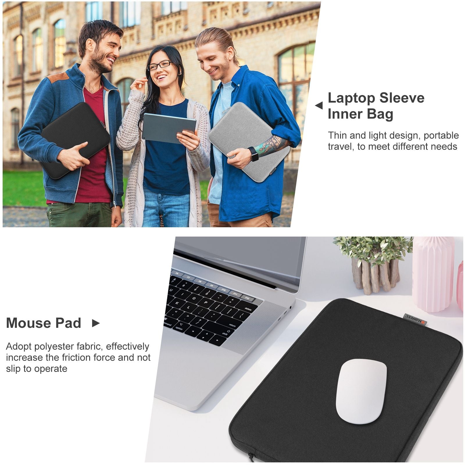 Haweel HWL7015 For MacBook Pro 14 inch (2021) / 15 inch (2013) / (2016) Protective Carrying Case Scratch Resistant Zippered Sleeve Bag (37 x 26cm, 14-15 inch) - Black