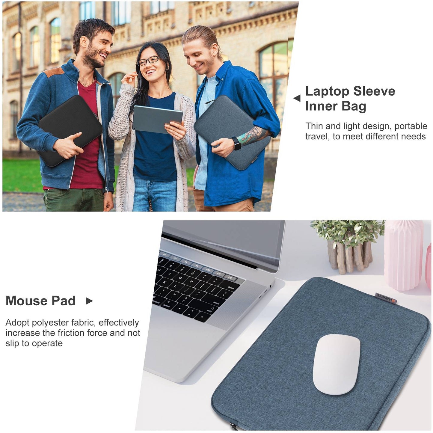 Haweel HWL7014 For MacBook 12-inch with Retina Display(2015) / MacBook Air 13 inch (2022) / (2020) / (2018) Anti-Scratch Carrying Case Protective Sleeve Bag (34 x 25cm, 12.5-13.5 inch) - Blue