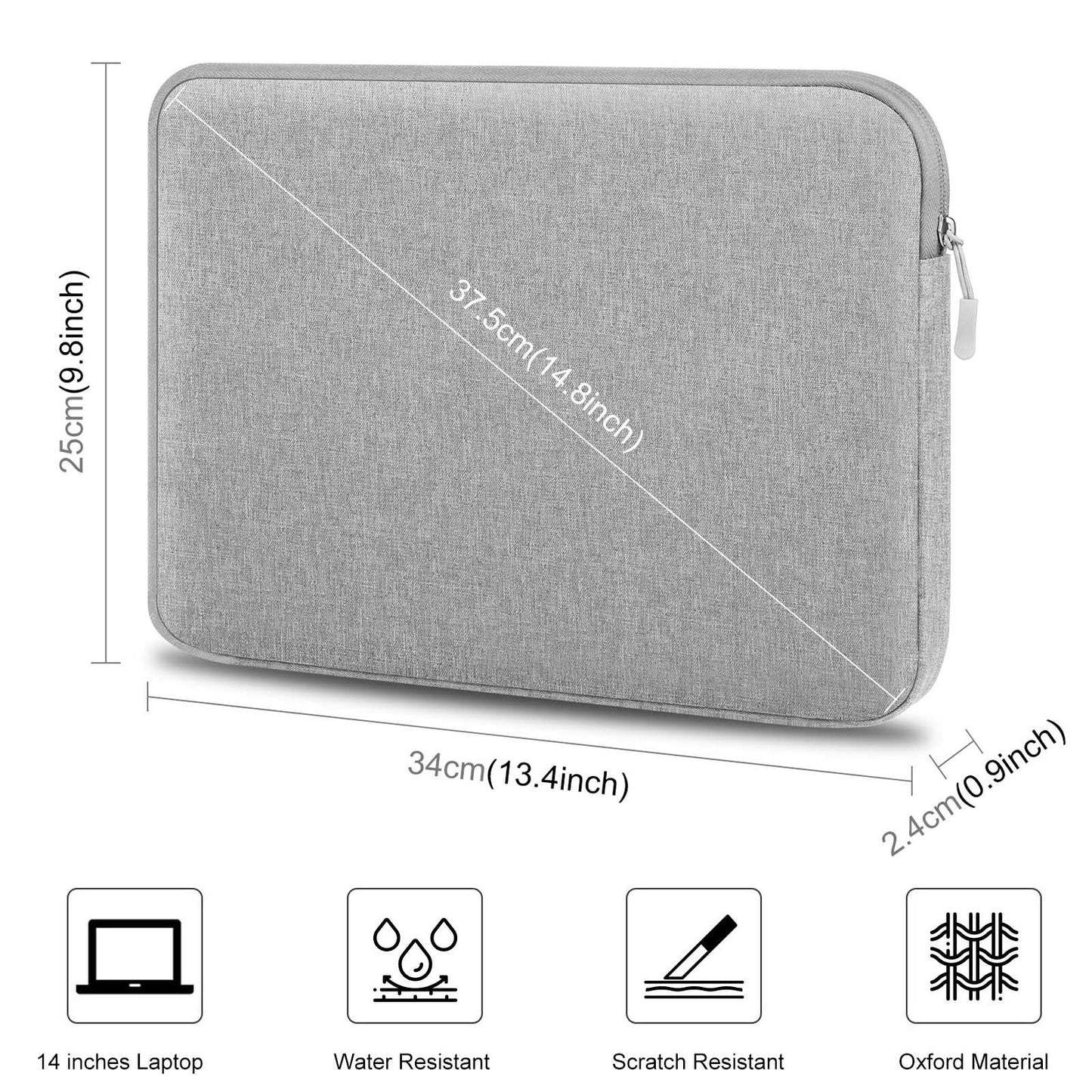 Haweel HWL7014 For MacBook 12-inch with Retina Display(2015) / MacBook Air 13 inch (2022) / (2020) / (2018) Anti-Scratch Carrying Case Protective Sleeve Bag (34 x 25cm, 12.5-13.5 inch) - Light Grey