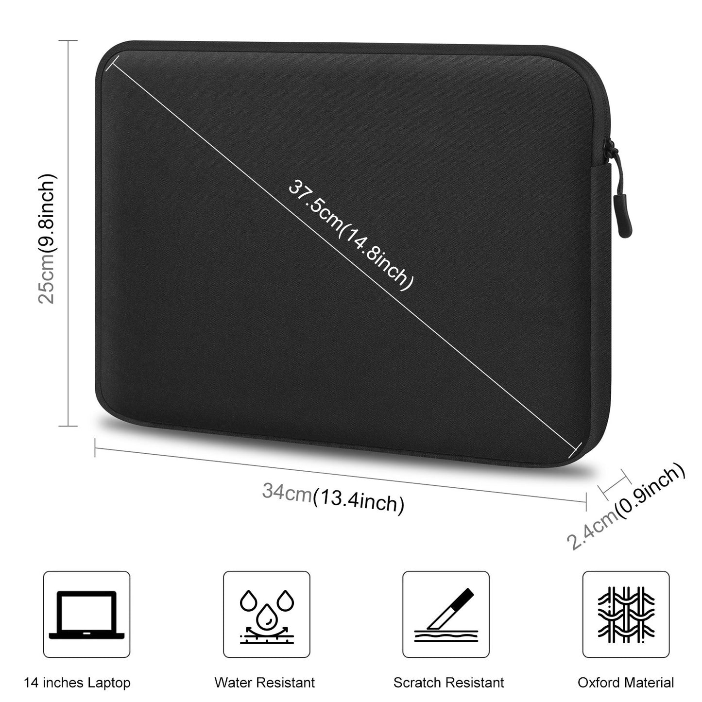 Haweel HWL7014 For MacBook 12-inch with Retina Display(2015) / MacBook Air 13 inch (2022) / (2020) / (2018) Anti-Scratch Carrying Case Protective Sleeve Bag (34 x 25cm, 12.5-13.5 inch) - Black