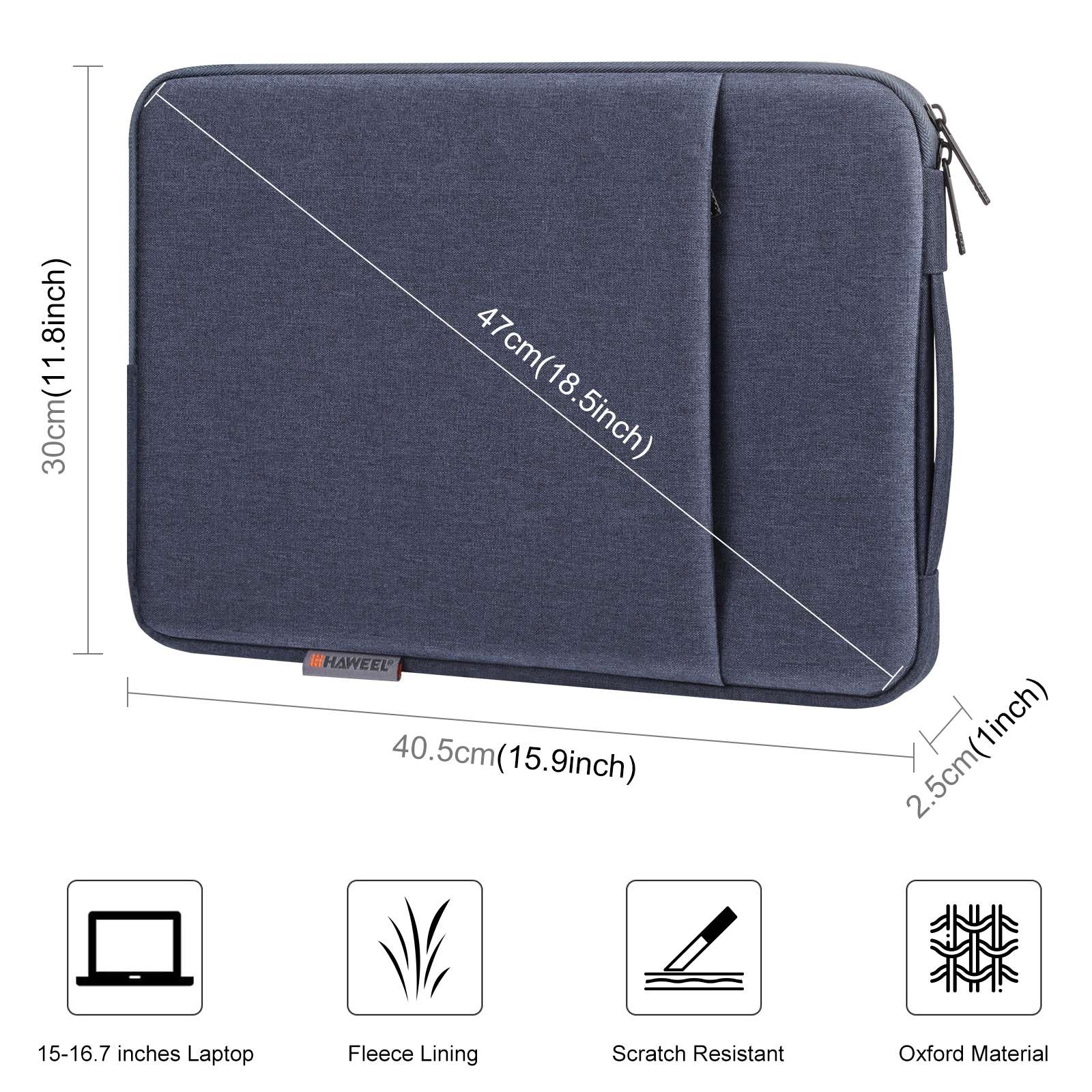 Haweel HWL7021 For 15-16.7 inch Macbook Pro 15 inch (2016) / (2018-2019)  /  16 inch (2022) Slim Carrying Case Shockproof Laptop Sleeve Bag with Handle - Blue